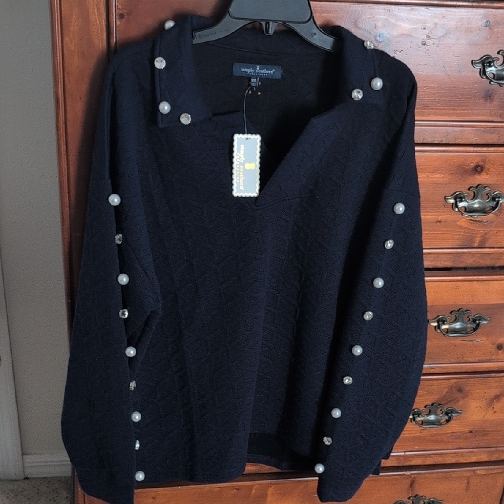 Simply Southern Midnight Sweater with Pearl Details